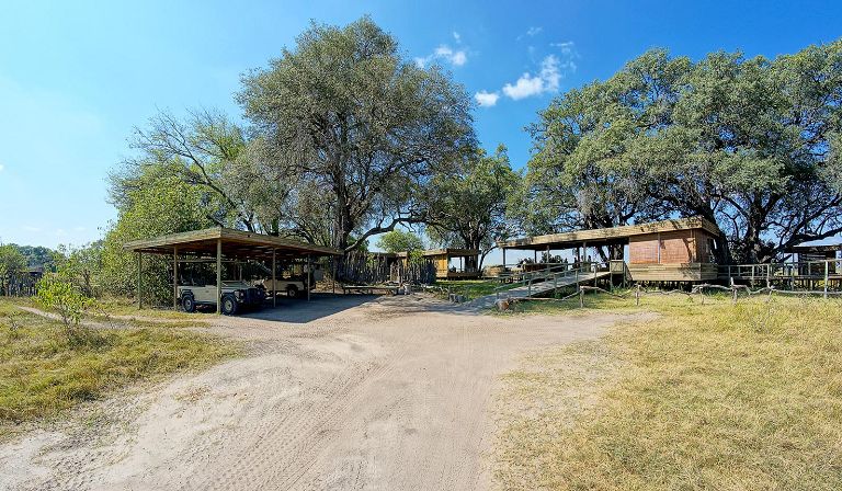 The camp is divided into two halves, each with open-sided public areas and broad decks.
